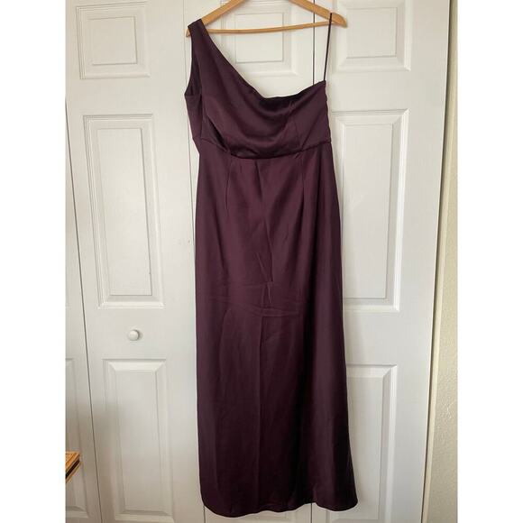 Anthropologie BHLDN Plum Dylan One Shoulder Side Slit Satin Maxi Dress Sz 20W - Picture 3 of 5
